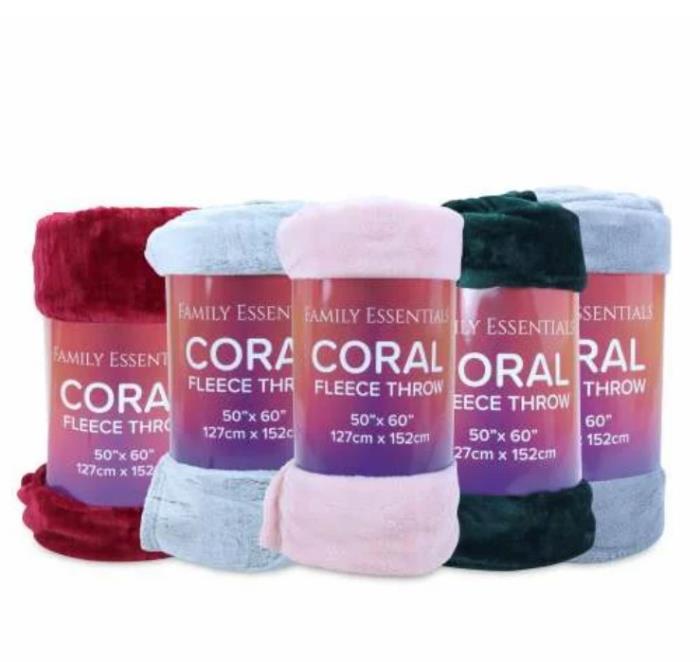 CORAL FLEECE BLANKET 50 X 60 IN ASSORTED COLORS